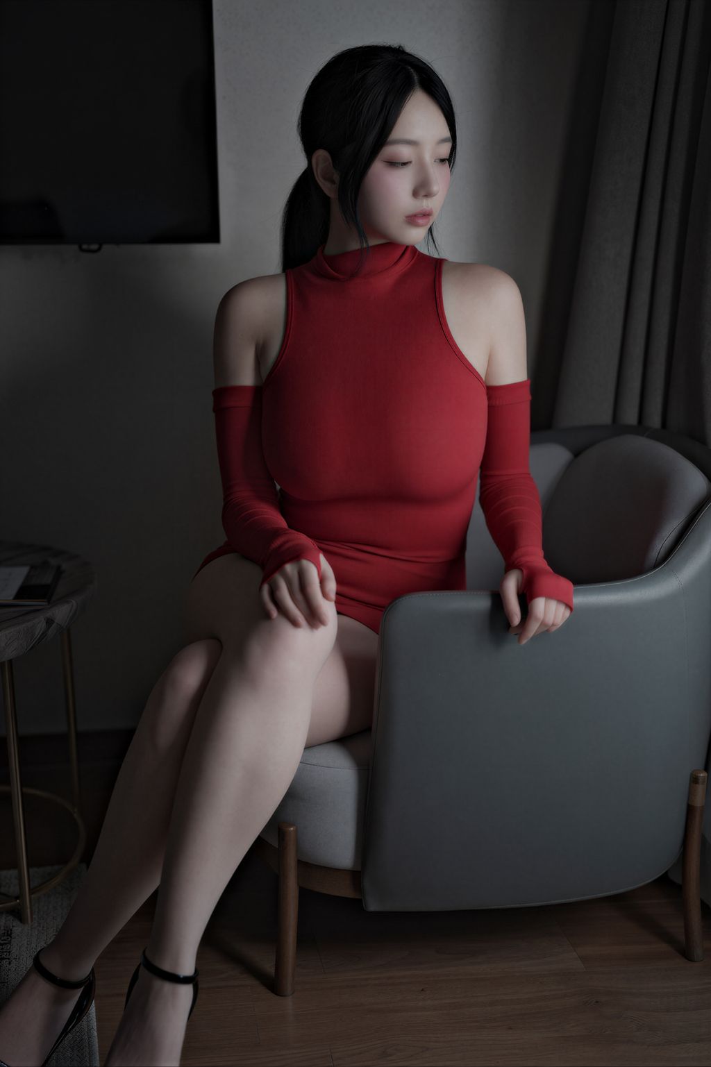 [AI Enhanced] X-LEVEL Suji (수지): Vol.82 Meshed RED (77 photos)