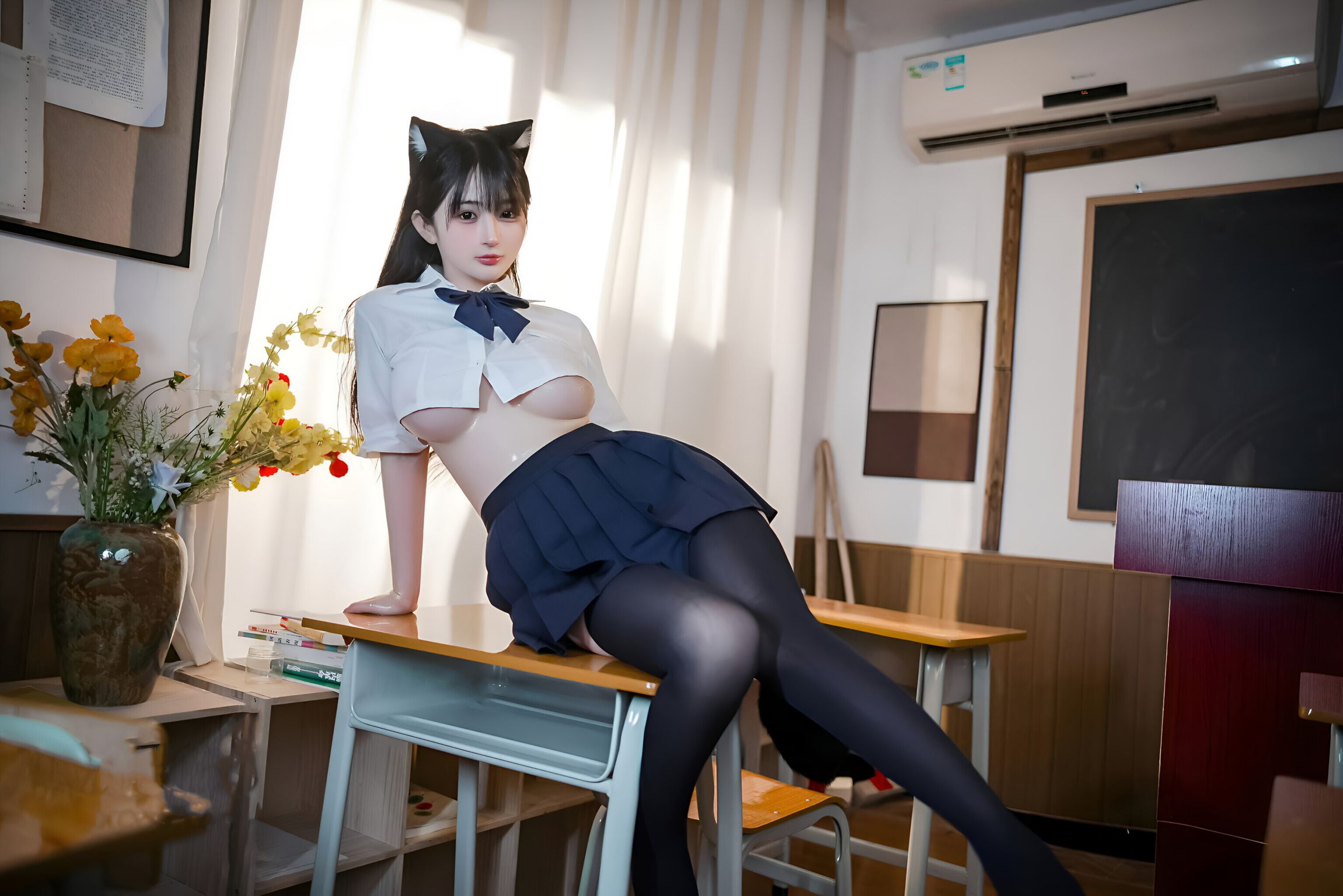 Coser@桜井宁宁: JK猫耳 (150 photos + 1 video)