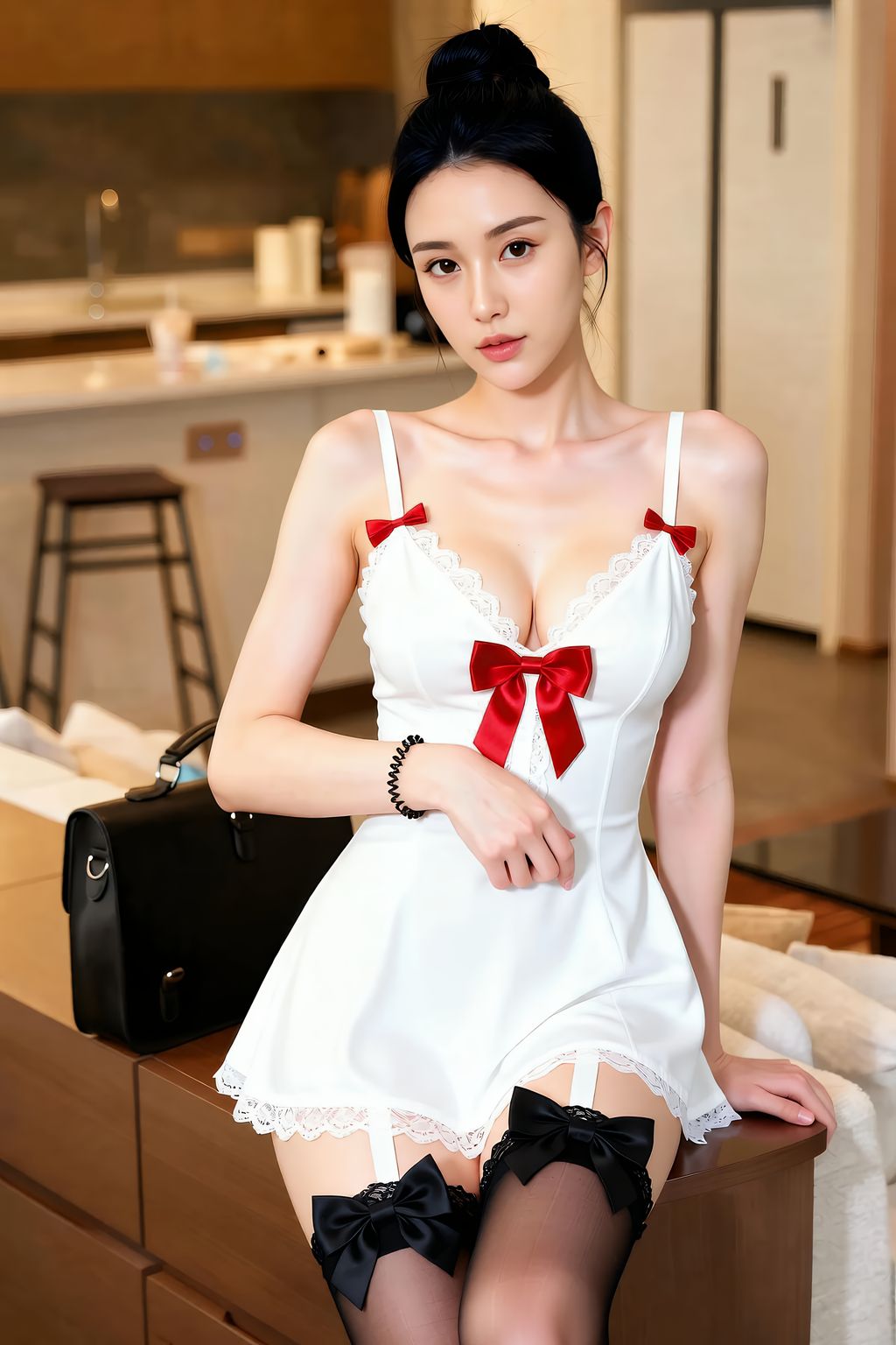 [AIGirl] 一柠lemon 红色蝴蝶结 (76 photos)