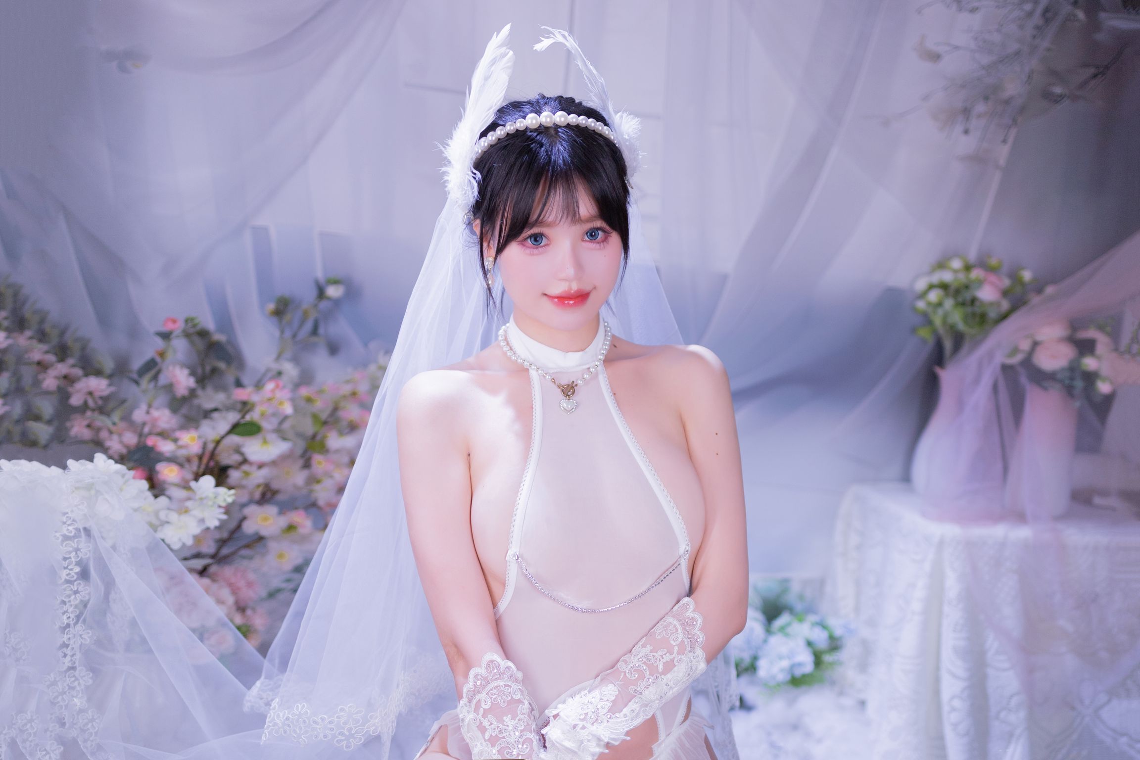 Coser@星黛鹿鹿: 白丝花嫁 (50 photos)