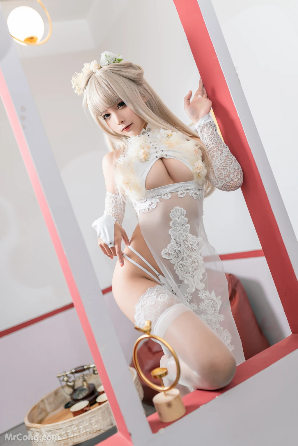 Coser@蠢沫沫 (chunmomo) Vol.155: 沫沫真爱版 歪萌白旗袍 (40 photos)