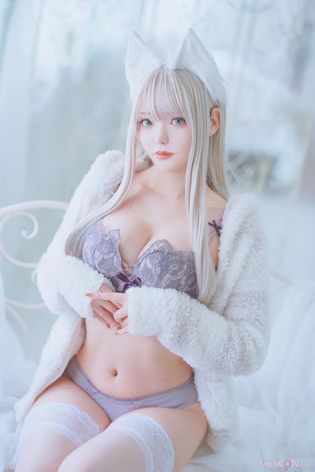 Coser@くろてぃあ (くろ):【KEMOMIMI WHITE】Lingerie (55 photos)