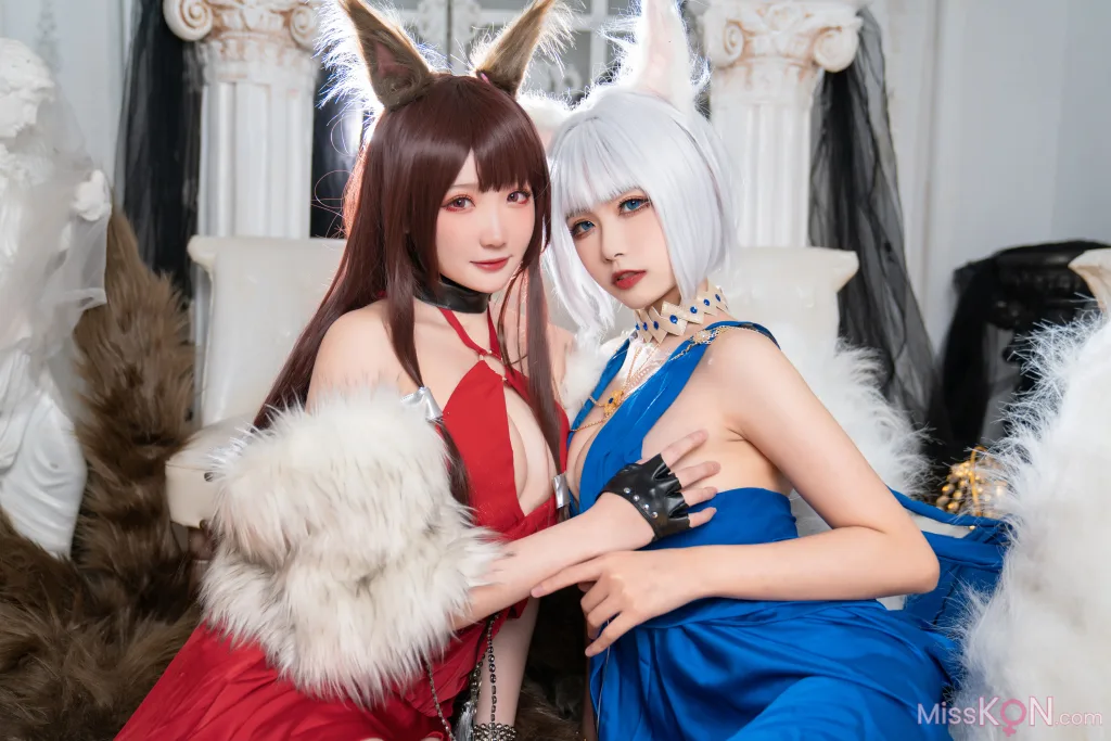 Coser@瓜希酱 & Momoko葵葵: 碧蓝航线赤城 & 加贺 礼服 (46 photos) 