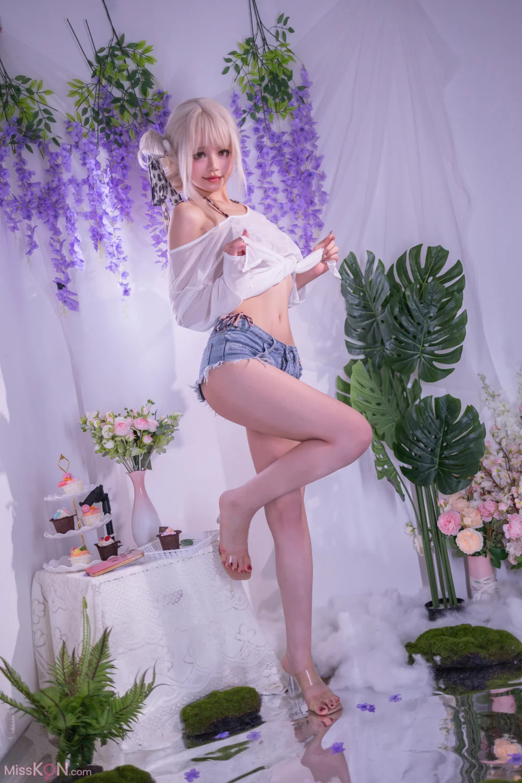 Coser@千反田鹿子: 罩纱豹纹泳装 (41 photos) 